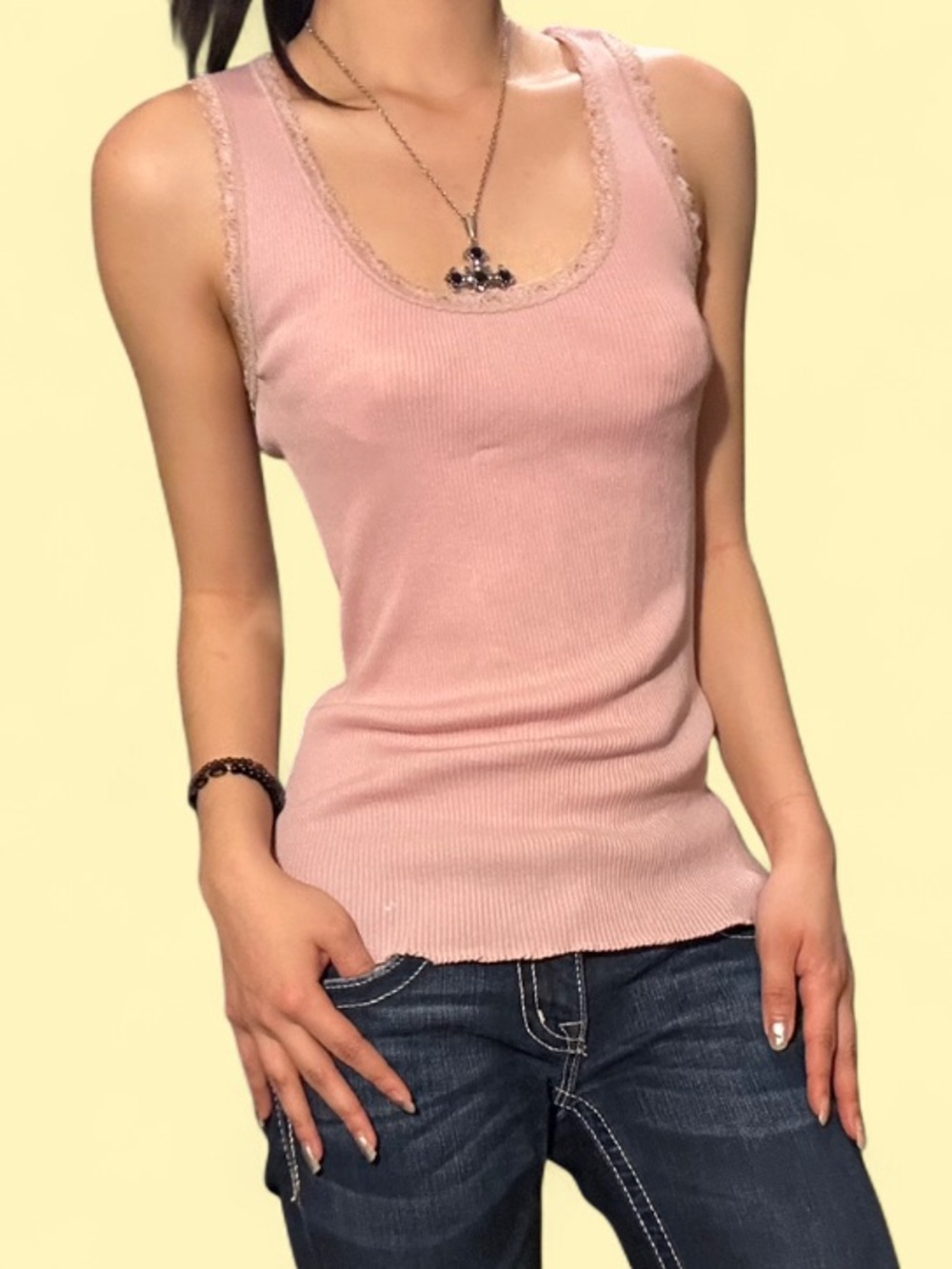 Y2K Merona Strawberry Pink Lace Tank Top